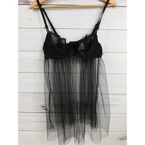 Victoria's Secret Babydoll Lingerie Black Lace‎ Tulle Adjustable Strap Medium